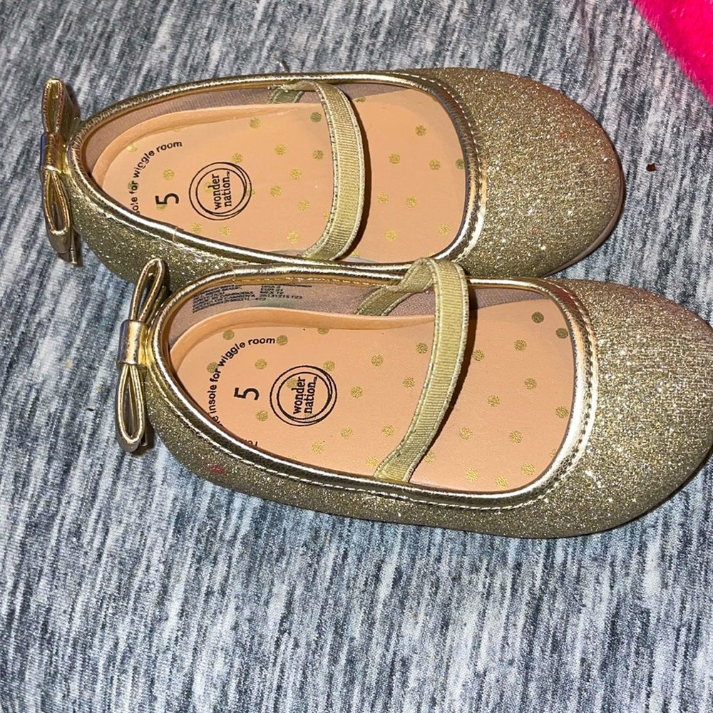 Wonder Nation Toddler Size 5c Gold Glitter Ballet Dress Shoes